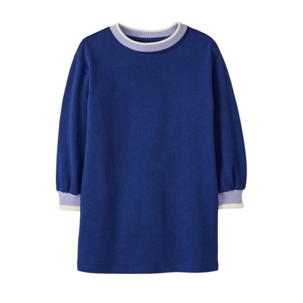 🆕 Hanna Andersson NWT French Terry Navy Lavender Dress. Size 8, Cotton